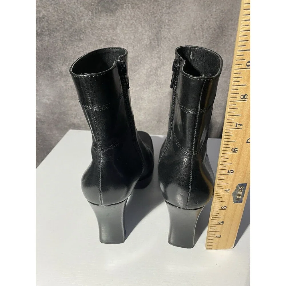 Vtg Nine West 90s Black Leather Square Toe Platform Ankle Boots Size 6M Chunky